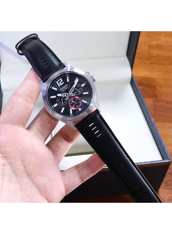 Casio MTP-E350L-1BVDF Men’s Analog Multi-Function Watch – Black Dial, Black Leather Strap, Modern Classic Design - Image 2