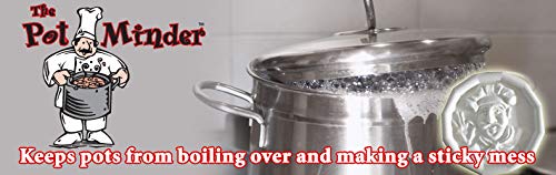 JBK Pottery Pot Minder Ceramic Boil Spill Stopper Disc - Kitchen Overflow Preventer for Noodles, Soups, Pasta, Seafood - Heat, Steam & Splatter Saver for Stove & Microwave - 2.3 inches, Chef Design - Image 3