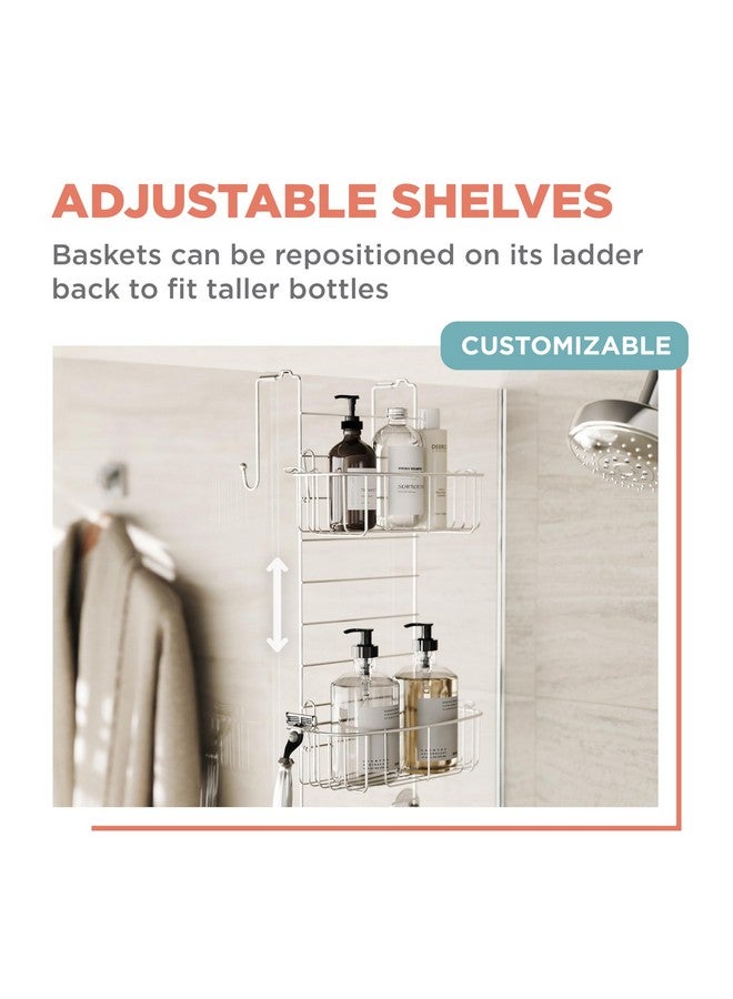 Zenna Home Zenna Home Shower Caddy Hanging Over the Shower Door Organizer, Stainless Steel Rack with 2 Shelves and Built in Hooks, Bathroom Organizer Shelf for Inside Shower, Chrome  - Image 4