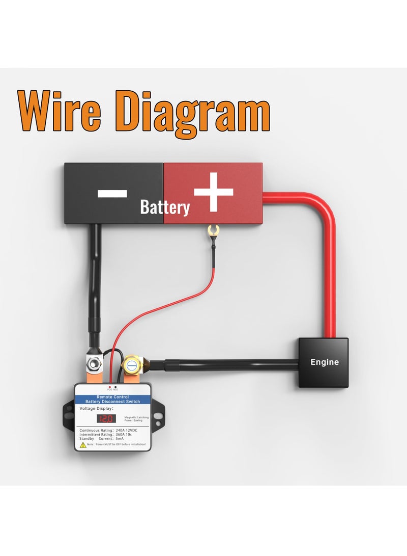 SYOSI 12V 360A Remote Battery Disconnect Switch with LED Voltmeter,  Smart Car Kill Cut Off Switch, Anti-Theft Remote Control, Includes Two Wireless Remote Fobs, Suitable for Auto, Truck, Boat - Image 5