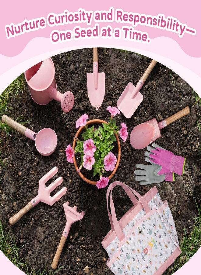 Cossy Kids Gardening Set, 13PCS Garden Tool Kit for Kids and Toddlers Boys Girls, Includes Tote Bag, Watering Can, Shovels, Rake, Kids Gardening Gloves, Apron and More, Pink - Image 2