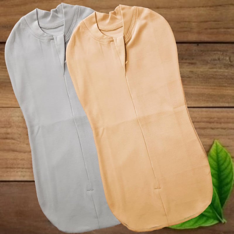 MammaChamp POD Zipper Swaddle Sleeping Bag Blankets Wrap Sack for Newborn Infant Baby 0-3 Months (Pack-of 2) (Biscuit+Grey) - Image 2