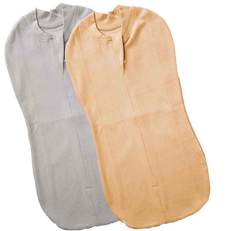 MammaChamp POD Zipper Swaddle Sleeping Bag Blankets Wrap Sack for Newborn Infant Baby 0-3 Months (Pack-of 2) (Biscuit+Grey) - Image 1