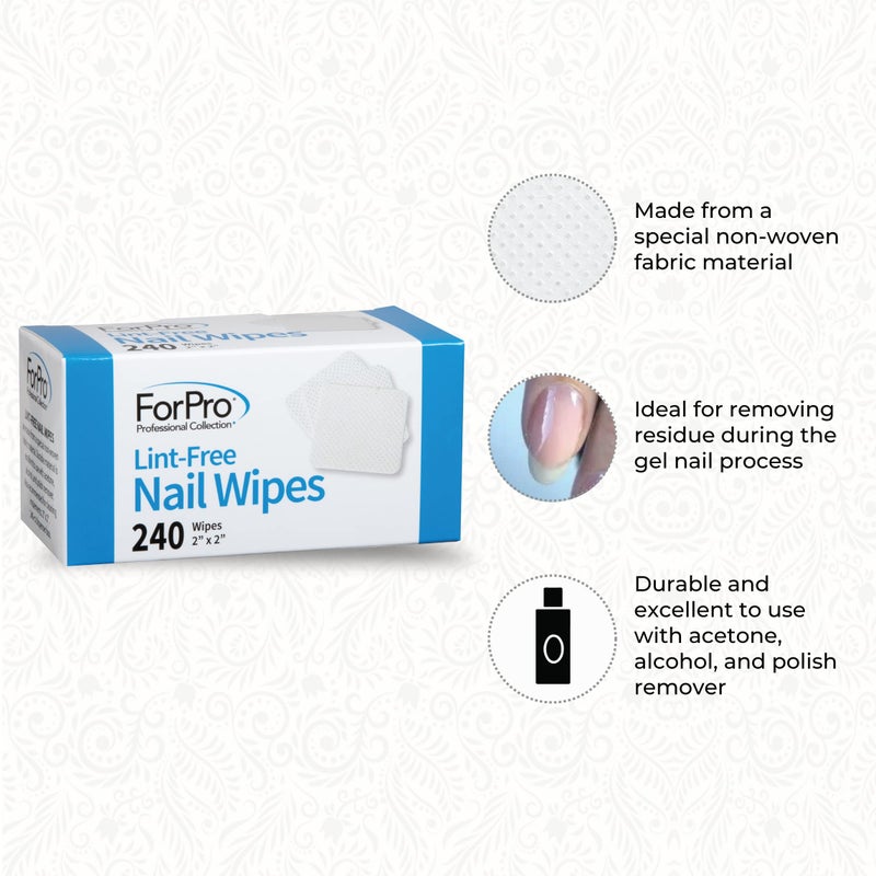 ForPro Professional Collection Lint-Free Nail Wipes, 2" x 2", Non-Woven Fabric Nail Wipes for Nail Polish Removal, White, 240-Count - Image 5