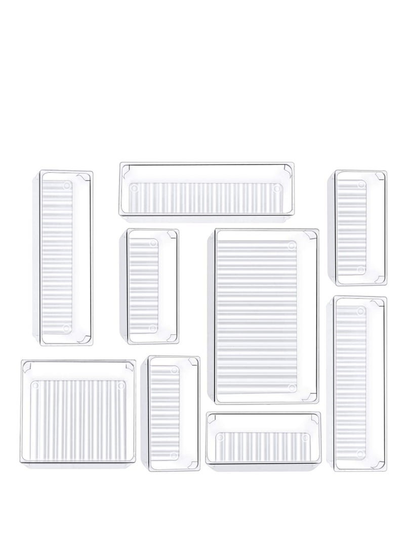SYOSI 9 Pcs Desk Drawer Organizer Trays 4-Size Bathroom Drawer Tray Dividers Plastic Vanity Organizers Storage Bins for Makeup Dresser Kitchen Office  - Image 1