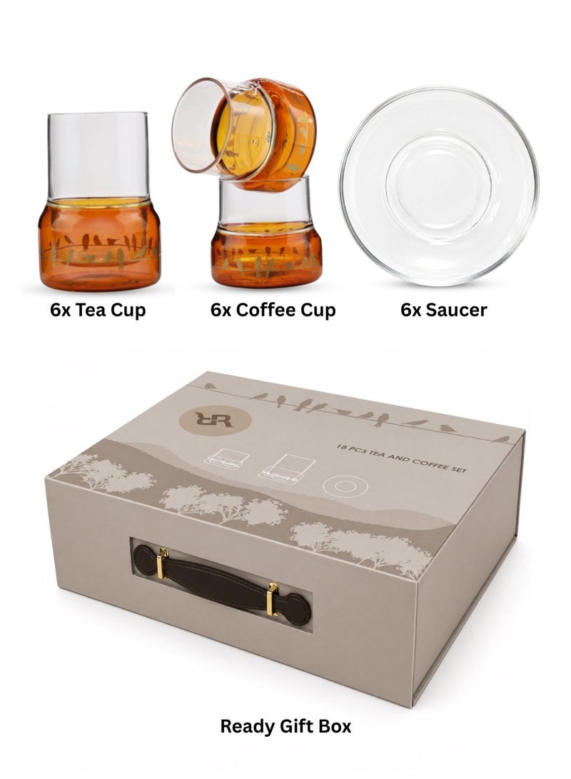 Raz 18 Pieces Aviara Tea & Coffee Glass Set – Double Wall Glassware with Elegant Bird Motif – Luxury Gift Box - Image 2