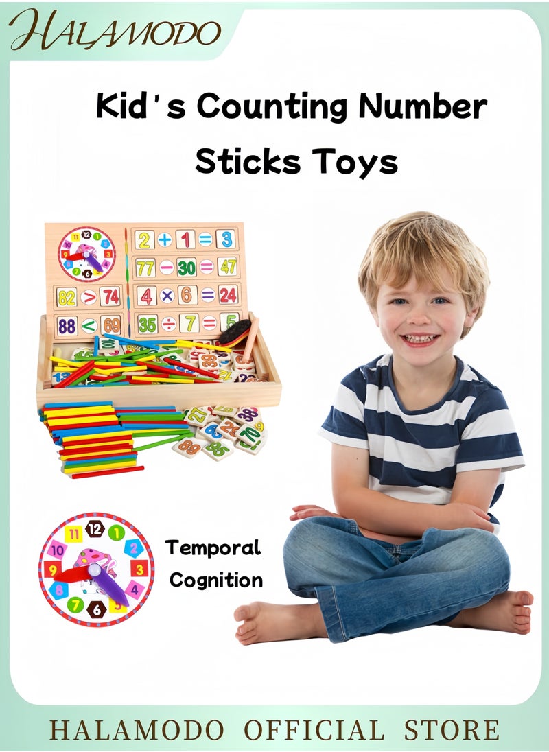 HALAMODO Kid's Counting Number Blocks & Sticks Montessori Toys a Wooden Activity Box to Learn to Count Early Childhood Educational Toys Homeschool Supplies for Math Manipulatives  - Image 1