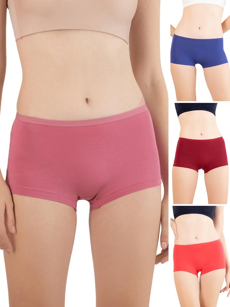 Lux Cozi for Her Cotton Blend Women's Body Leg Plain Boy Short Panties (COZIHER_PTY_501_AST1_110_4PC) Assorted - Image 1