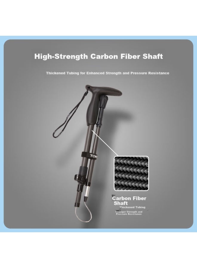 Toread Carbon Fiber Folding T-shaped Trekking Pole Telescopic Lightweight Hiking Stick Charcoal Gray - Image 1