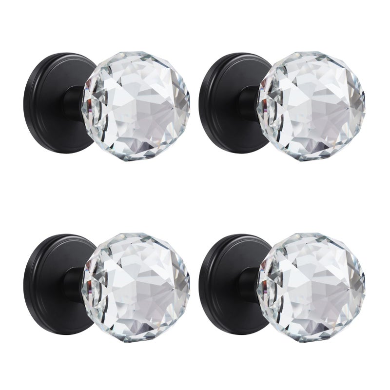 CLCTK 4 Pack Crystal Glass Dummy Door Knobs Inactive Round HalfDummy Door Knob Set Single Side Matte Black