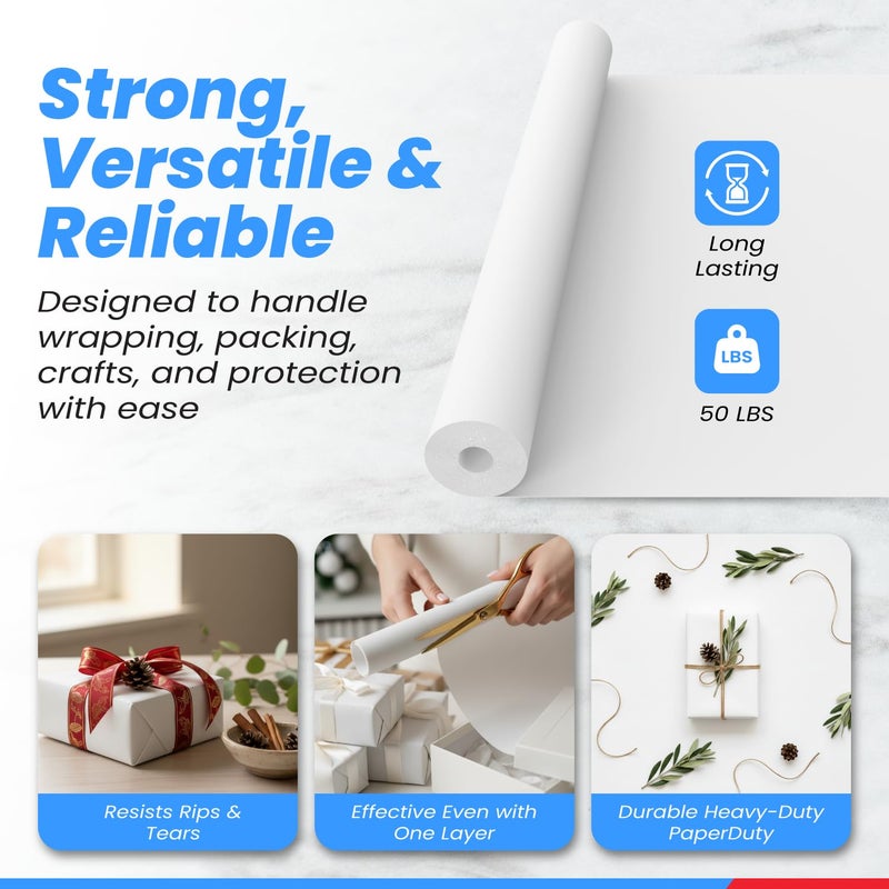 Creative Paper Co Made in USA White Kraft Paper Wide Jumbo Roll 48" x 1200" (100ft) Ideal for Gift Wrapping, Art &Craft, Postal, Packing Shipping, Floor Protection, Dunnage, Table Runner, 100% Recyclable Material - Image 4