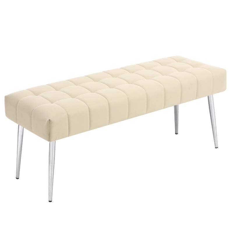 Apicizon 44.5â€Entryway Bench, Soft Faux Leather Indoor Bench with Metal Legs, Modern Cushion Ottoman Bench for Bedroom, Living Room, Entrance, Dining Room, Beige - Image 1