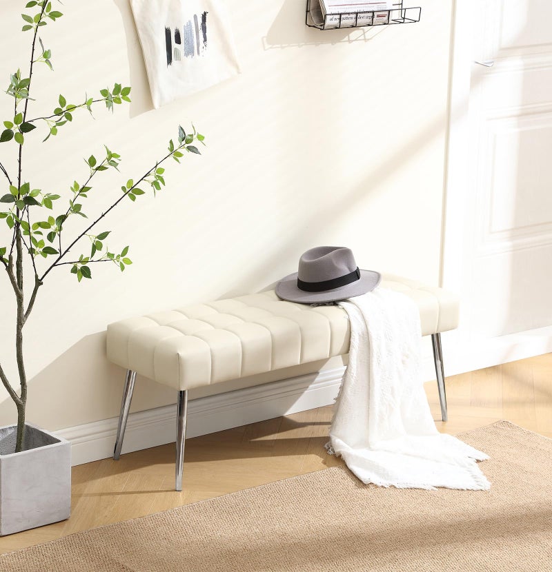Apicizon 44.5â€Entryway Bench, Soft Faux Leather Indoor Bench with Metal Legs, Modern Cushion Ottoman Bench for Bedroom, Living Room, Entrance, Dining Room, Beige - Image 5