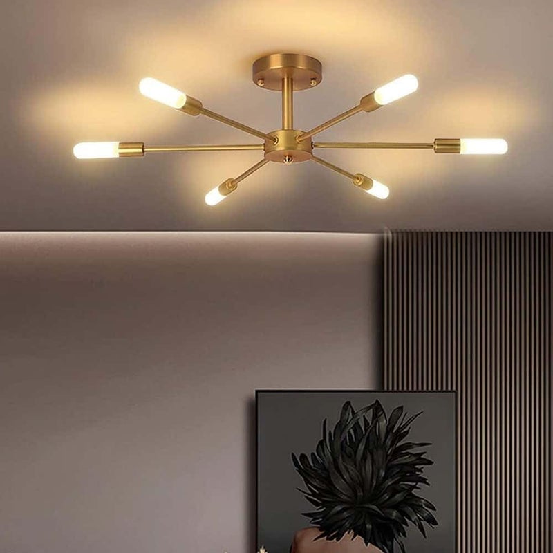 Modern Sputnik Chandelier, 6-Light Semi Flush Mount Ceiling Light.