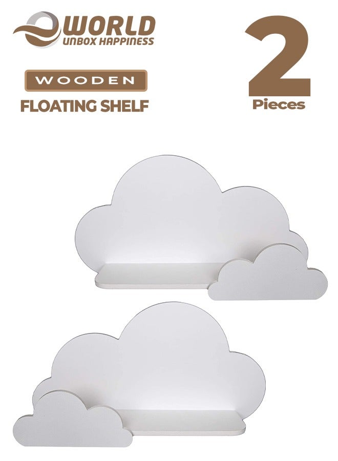 Eworld Set of 2 Wooden White Floating Shelves with water-resistant and Eco-Friendly Acrylic Paint, Ideal for Elevating Baby, Nursery, and Kids Room Wall Decor with Style and Durability. - Image 1