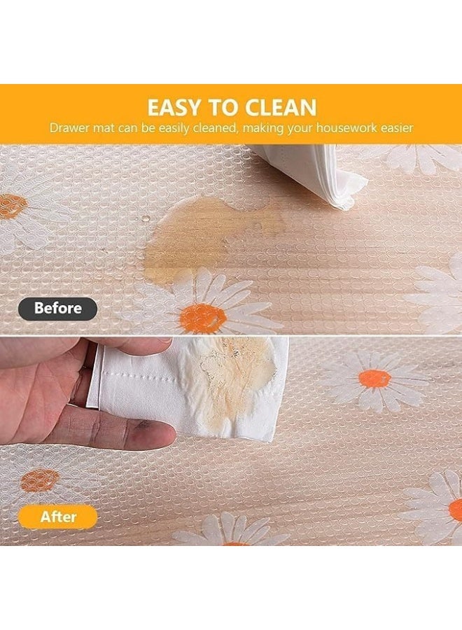 Woolpin Non-Slip Floral Design Kitchen Shelf and Drawer Mat (45cm x 5m, 1 Roll Pack, EVA, Clear, White Daisy) for Bathroom and Refrigerator, Multi-Purpose Woven Mat - Image 3