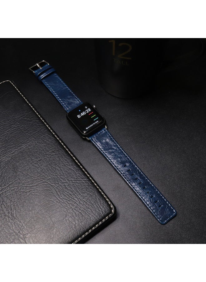 Generic - For Apple Watch Apple Watch Strap IWatch Crazy Horse Pattern Genuine Leather With Wooden Box Packaging-Color:Square Tail 42mm (series 3)/44mm/45mm/46mm/49mm Dark Brown - Image 1