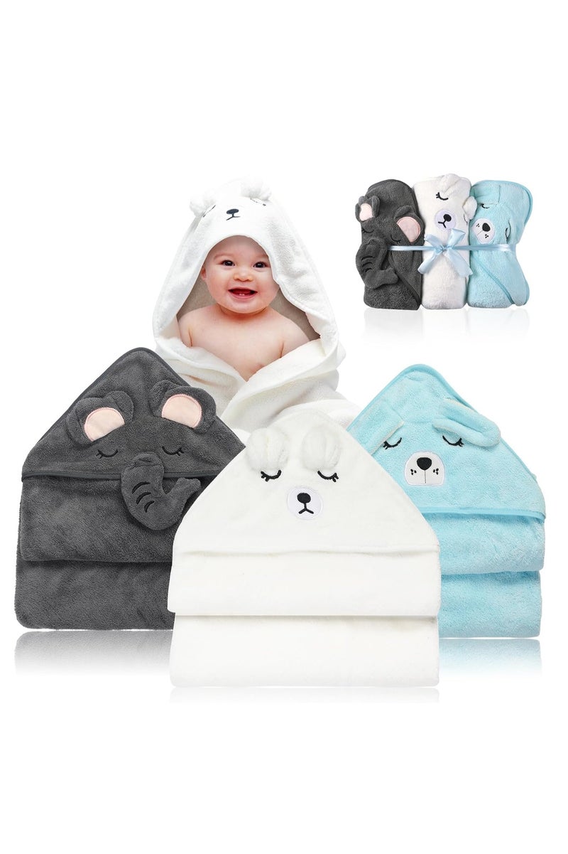 3 قطع من مناشف الأطفال المزودة بغطاء للرأس، مناشف قطنية فائقة النعومة للأطفال الرضع، مستلزمات الاستحمام للأطفال حديثي الولادة مزودة بغطاء للرأس، ماصة، لطيفة على البشرة الحساسة، تصميمات حيوانات لطيفة، مثالية للاستحمام - Image 1