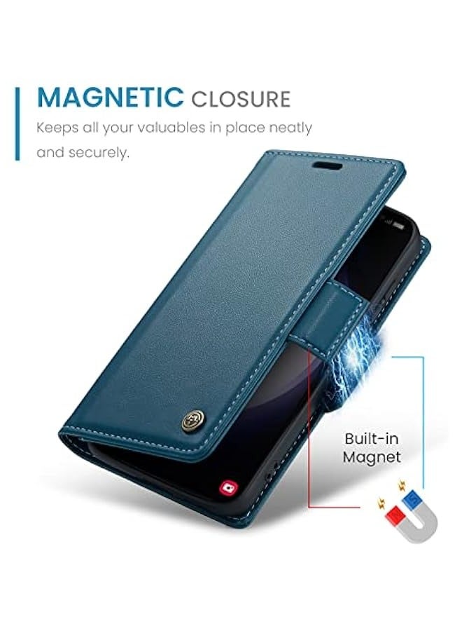 Samsung Galaxy S24 Wallet Case - Premium PU Leather Flip Folio Case with RFID Blocking, Credit Card Slots, Kickstand, and Shockproof Protection - Blue - Image 5