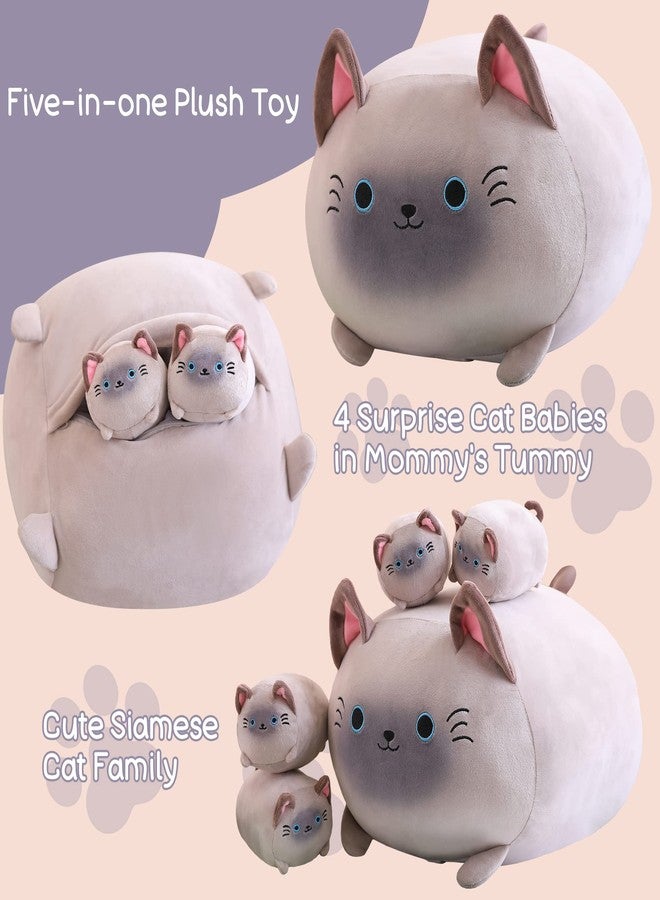 SQEQE Siamese Cat Plush, Cute Stuffed Animals Mommy with 4 Squishy Kitties, Soft Plush Pillow Gifts for Kids - Image 4