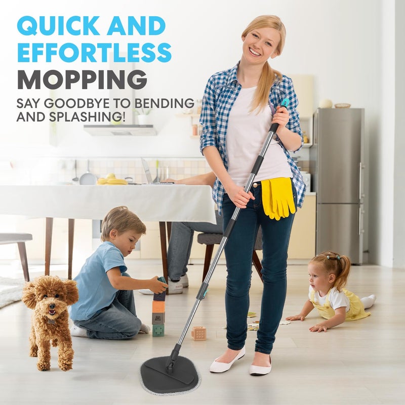 Simpli-Magic 360Â° Square Spin Mop and Bucket System â€“ Dual Compartment, Separate Clean & Dirty Water â€“ 3 High-Absorbent Microfiber Washable Heads â€“ All Types Floor Cleaning - Image 4