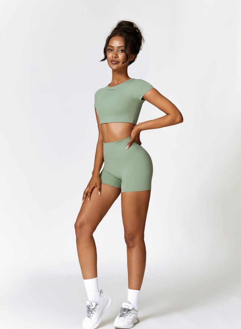 KAWN.YOGA Womens Crop Top Shirt Short Sleeves - Padded Low Impact Workout Yoga Shirt with Removable Built in Bra - Image 4