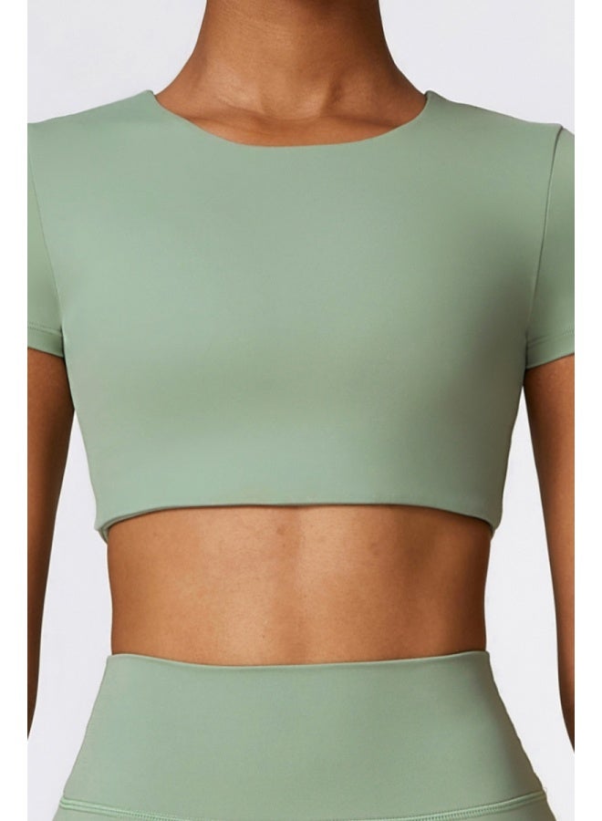 KAWN.YOGA KAWN YOGA Womens Crop Top Shirt Short Sleeves - Padded Low Impact Workout Yoga Shirt with Removable Built in Bra  - Image 5
