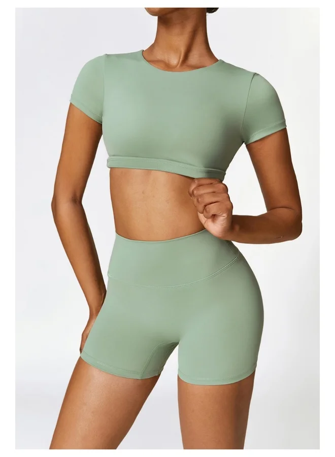KAWN.YOGA Womens Crop Top Shirt Short Sleeves - Padded Low Impact Workout Yoga Shirt with Removable Built in Bra
