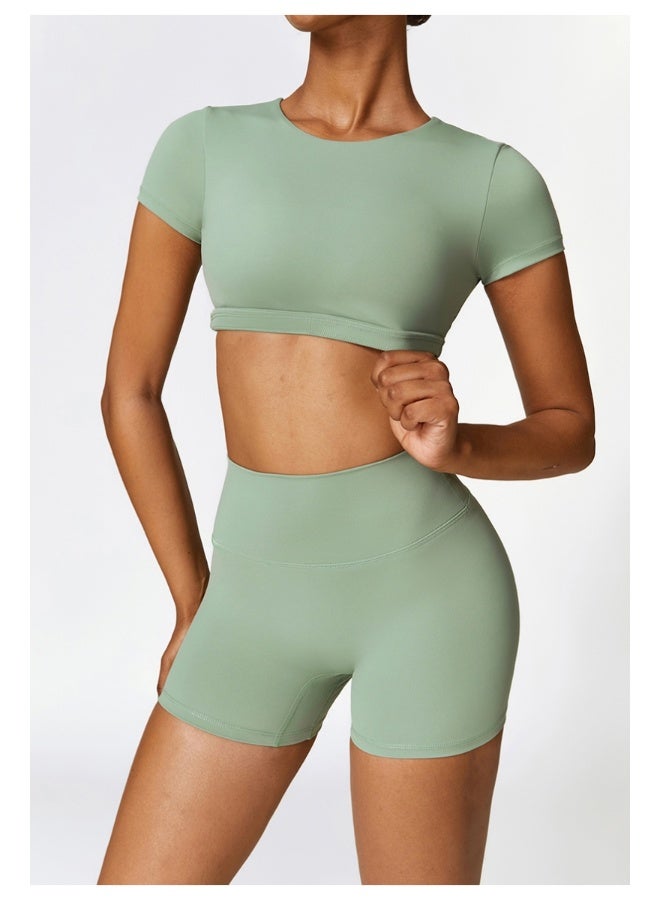 KAWN.YOGA KAWN YOGA Womens Crop Top Shirt Short Sleeves - Padded Low Impact Workout Yoga Shirt with Removable Built in Bra  - Image 3
