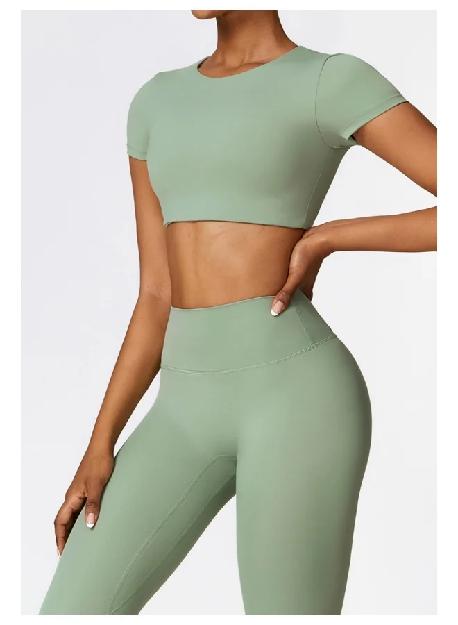 KAWN.YOGA Womens Crop Top Shirt Short Sleeves - Padded Low Impact Workout Yoga Shirt with Removable Built in Bra