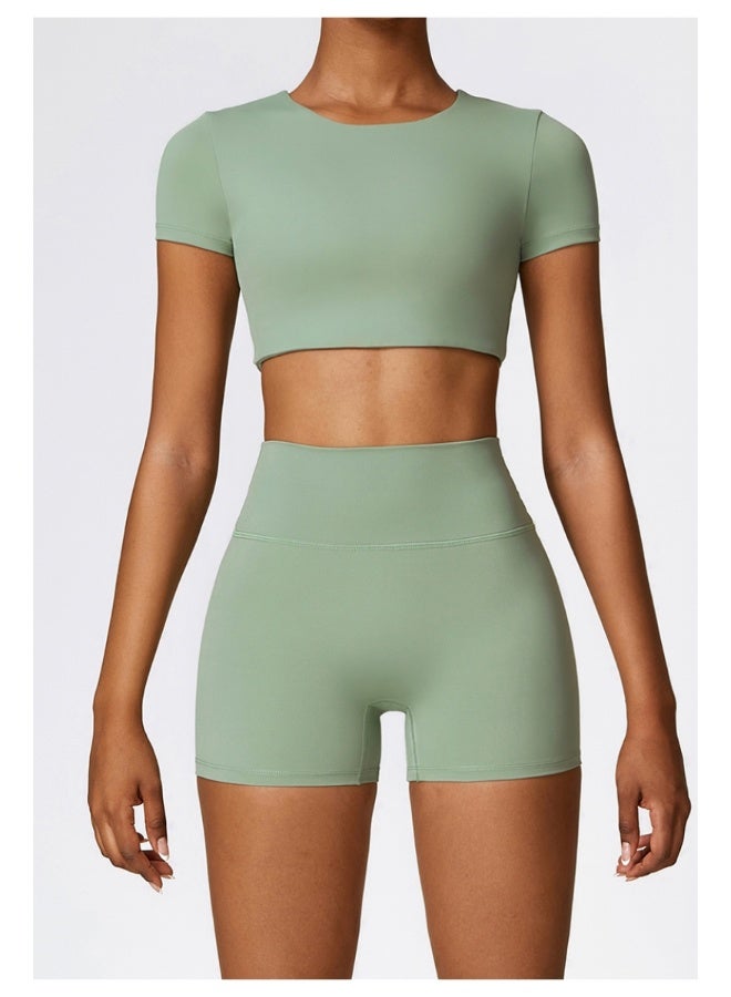 KAWN.YOGA KAWN YOGA Womens Crop Top Shirt Short Sleeves - Padded Low Impact Workout Yoga Shirt with Removable Built in Bra  - Image 4