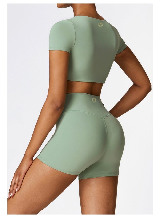 KAWN.YOGA KAWN YOGA Womens Crop Top Shirt Short Sleeves - Padded Low Impact Workout Yoga Shirt with Removable Built in Bra  - Image 2