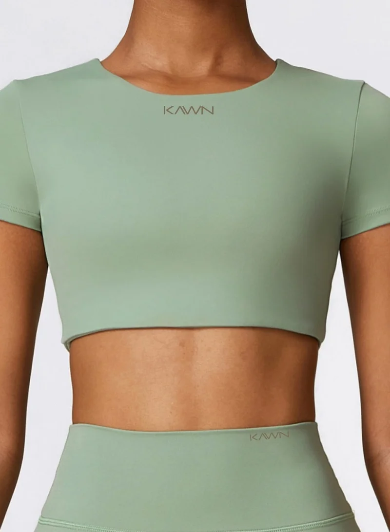 KAWN.YOGA Womens Crop Top Shirt Short Sleeves - Padded Low Impact Workout Yoga Shirt with Removable Built in Bra