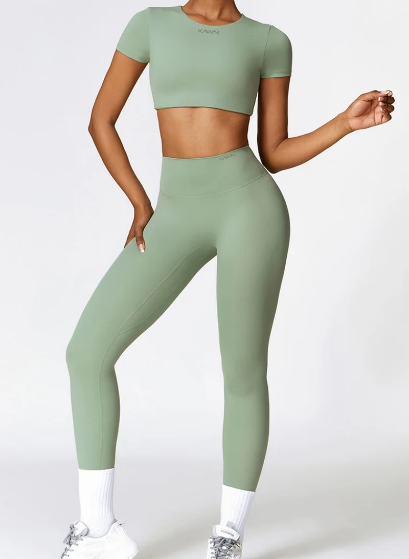 KAWN.YOGA Womens Crop Top Shirt Short Sleeves - Padded Low Impact Workout Yoga Shirt with Removable Built in Bra