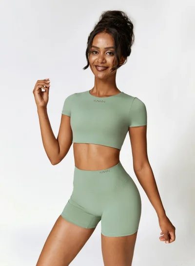 KAWN.YOGA Womens Crop Top Shirt Short Sleeves - Padded Low Impact Workout Yoga Shirt with Removable Built in Bra