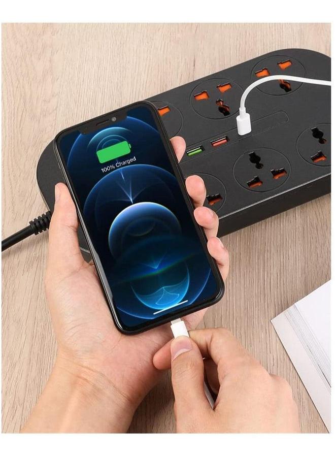 HOMESTAR 2 meter Universal Power Extension Cord with 8 Plugs and 3 USB Outlets - Image 3