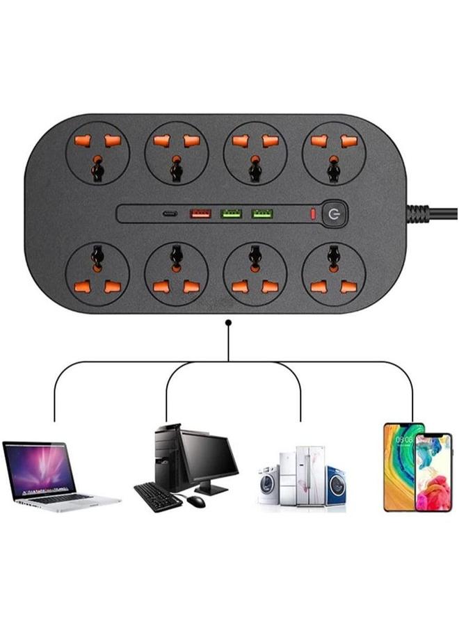 HOMESTAR 2 meter Universal Power Extension Cord with 8 Plugs and 3 USB Outlets - Image 2