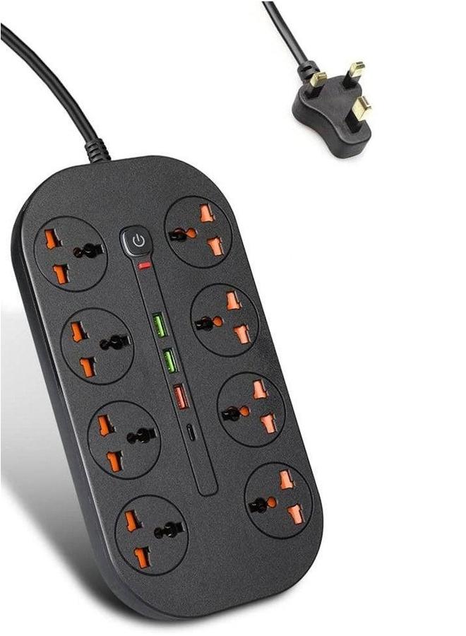 HOMESTAR 2 meter Universal Power Extension Cord with 8 Plugs and 3 USB Outlets - Image 1