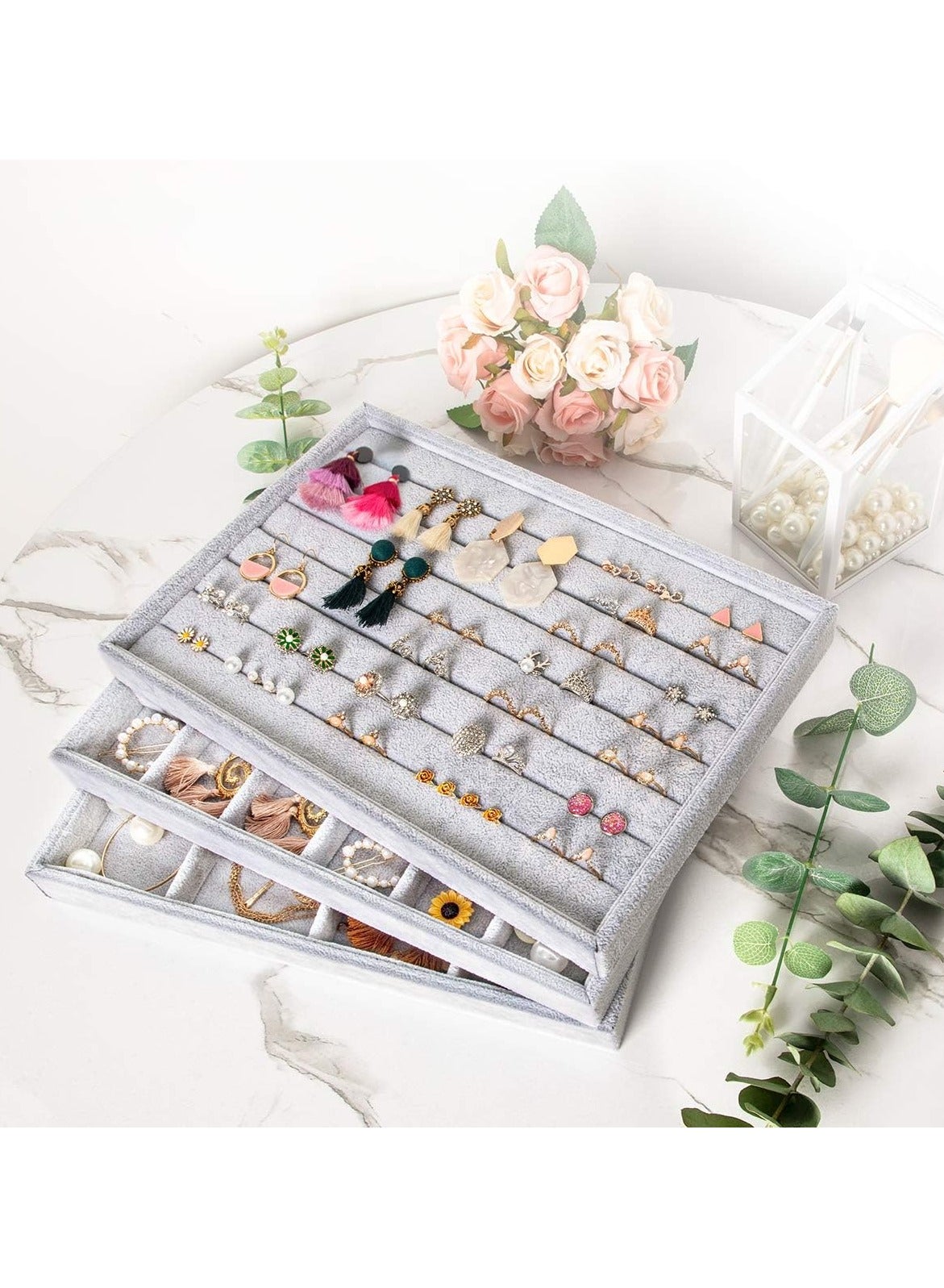 Mebbay Mebbay Stackable Velvet Jewelry Trays Organizer, Jewelry