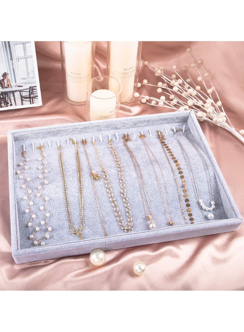 Mebbay Stackable Velvet Jewelry Trays Organizer, Jewelry Storage Display Trays for Drawer, Earring Necklace Bracelet Ring Organizer, Set of 4 (Grey) - Image 2