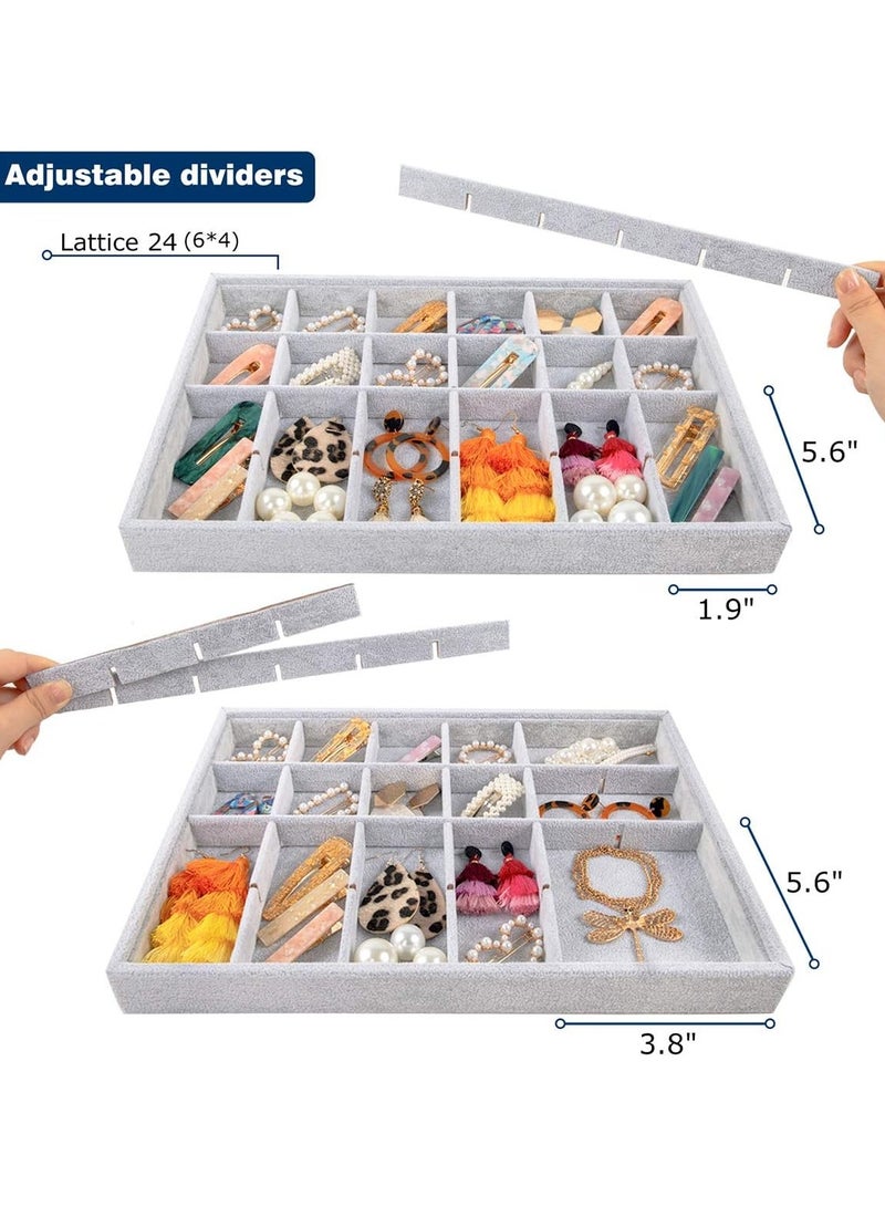 Mebbay Stackable Velvet Jewelry Trays Organizer, Jewelry Storage Display Trays for Drawer, Earring Necklace Bracelet Ring Organizer, Set of 4 (Grey) - Image 4