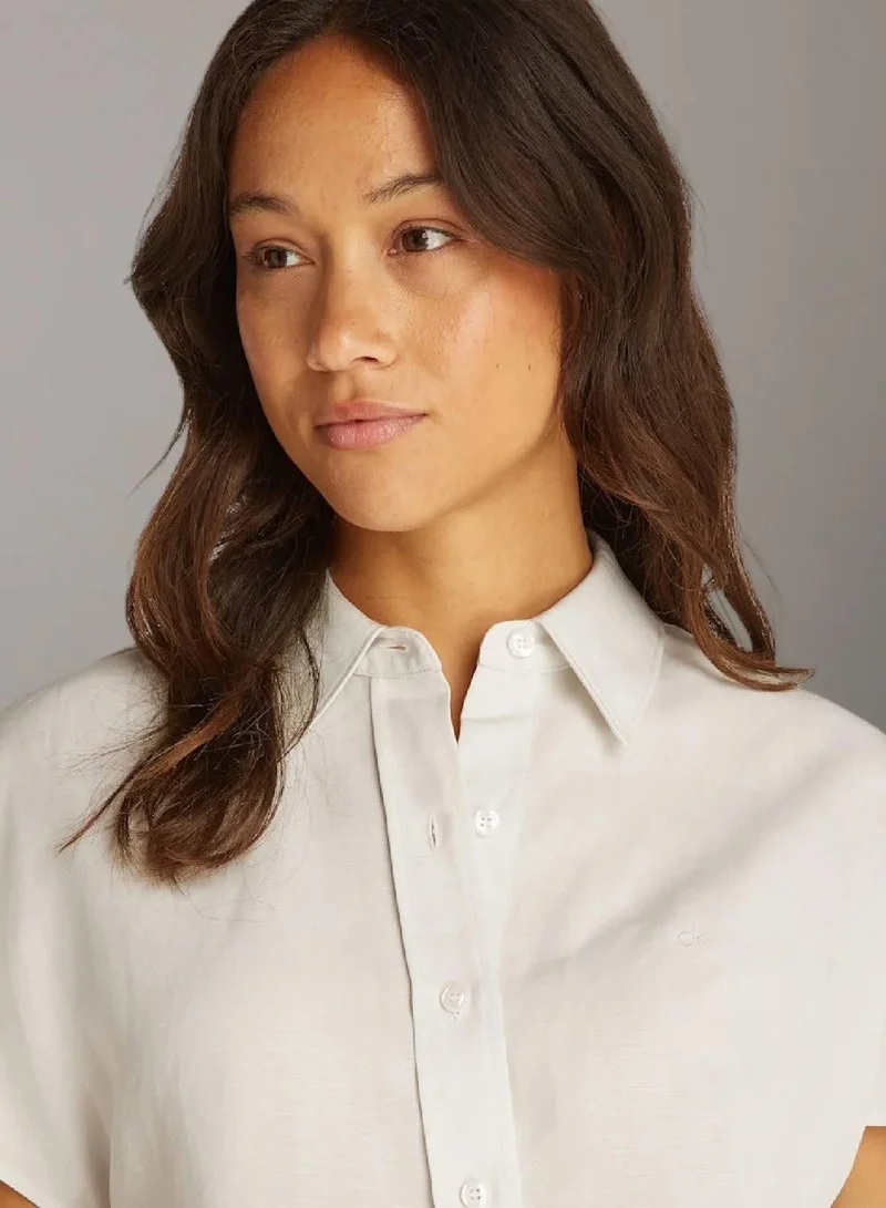 Calvin Klein Chalk Linen Blend Shirt for Women | Best Price UAE