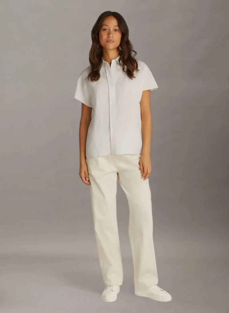 Calvin Klein Chalk Linen Blend Shirt for Women | Best Price UAE