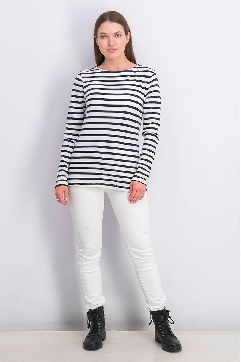 Tchibo سويت شيرت نسائي بأكمام طويلة وياقة دائرية، مخطط، أسود - Image 4