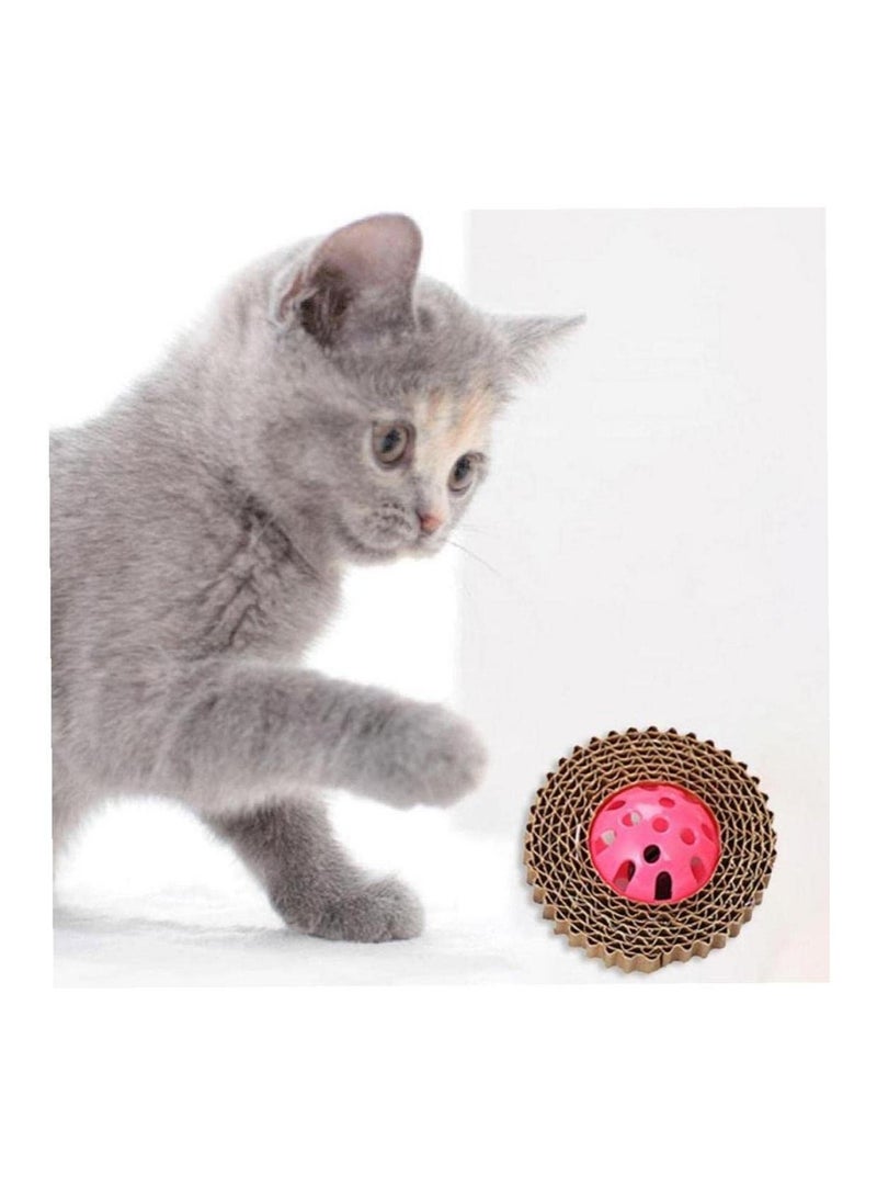 3 pieces Funny Pet Cat Scratcher Board Toy Corrugated Paper Cat Claw Board With Plastic Bell Ball (random Color) - Image 1
