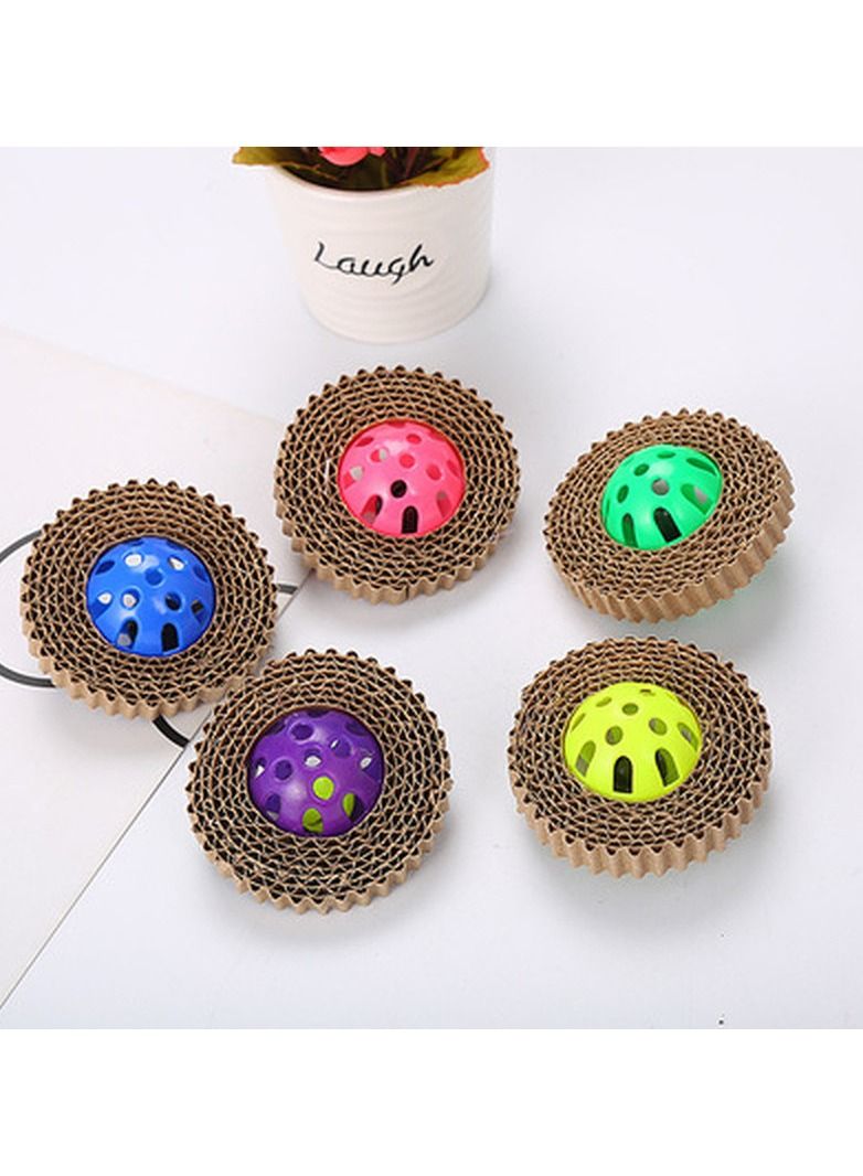 3 pieces Funny Pet Cat Scratcher Board Toy Corrugated Paper Cat Claw Board With Plastic Bell Ball (random Color) - Image 3