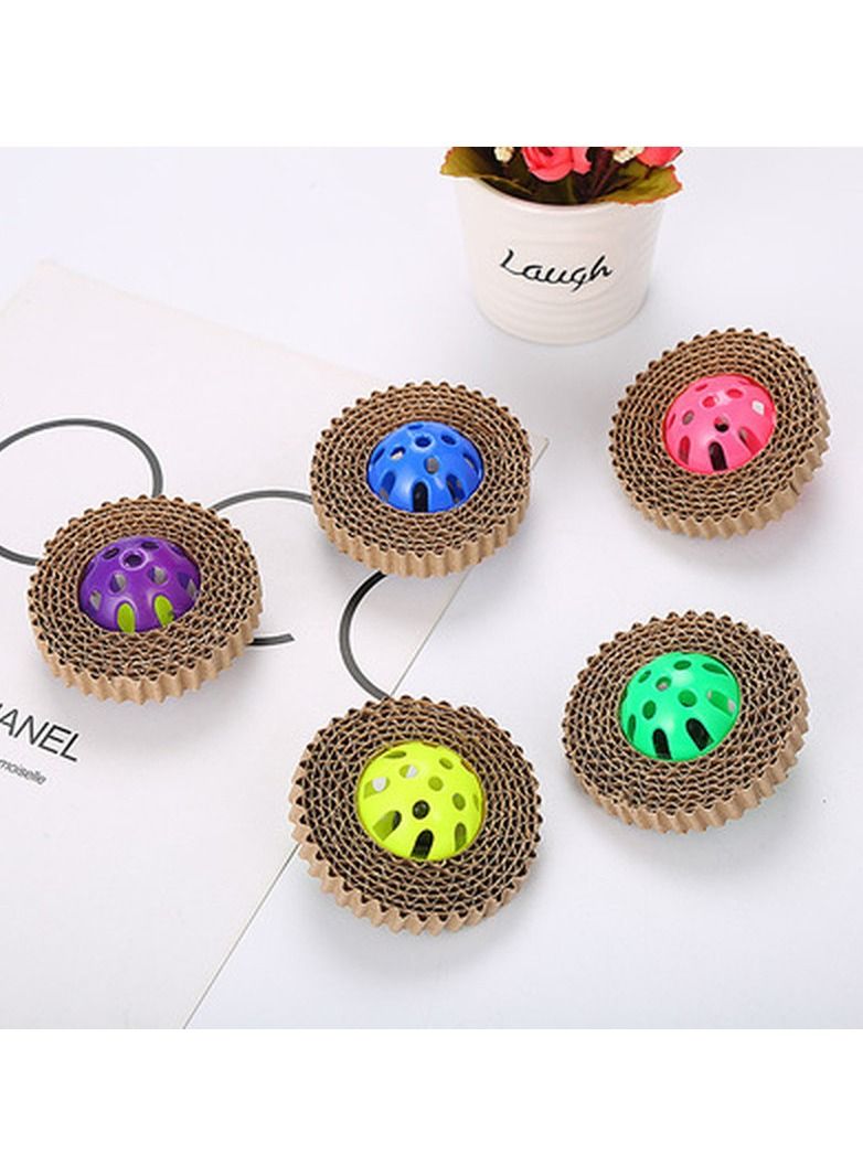 3 pieces Funny Pet Cat Scratcher Board Toy Corrugated Paper Cat Claw Board With Plastic Bell Ball (random Color) - Image 5