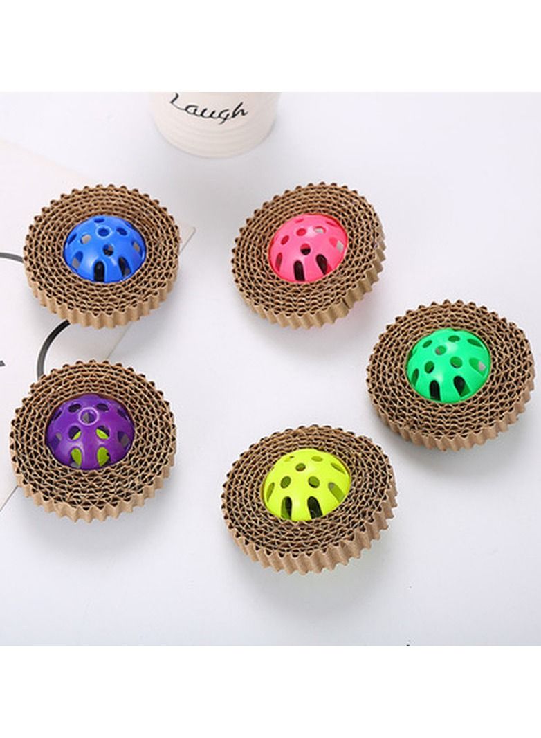 3 pieces Funny Pet Cat Scratcher Board Toy Corrugated Paper Cat Claw Board With Plastic Bell Ball (random Color) - Image 4