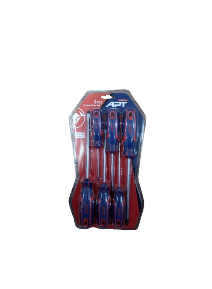 APT 6-piece screwdriver set, rubber handle, regular and cross