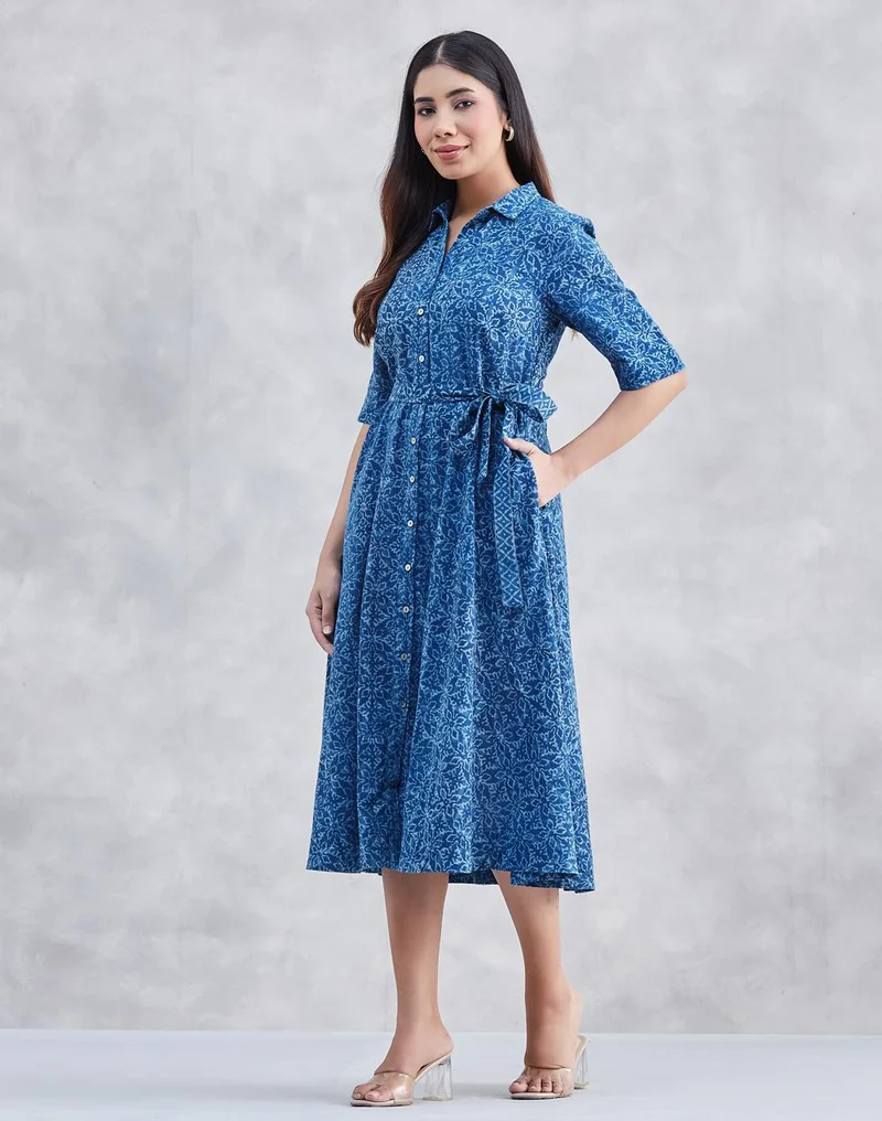 Fabindia  Indigo Cotton Dabu Midi Dress for Women | Best Price UAE